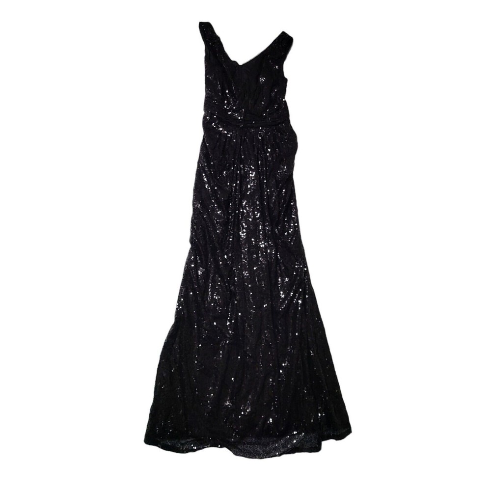 Kate Kasin Black Sequin Dress Women's 6 Sleeveless Sparkle Formal Black Tie Maxi